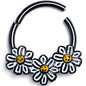 16G 3/8 Black Pretty Daisy Flowers Hinged Segment Ring