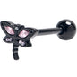 Clear Pink CZ Gem Black Gothic Dragonfly Barbell Tongue Ring