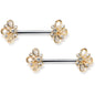14G 9/16 Clear Gem Golden Crown Deluxe Barbell Nipple Ring Set
