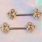 14G 9/16 Pink Gem Filigree Flower Fantasy Barbell Nipple Ring Set