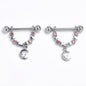 14G 9/16 Pink Clear Gem Crescent Moon Stars Dangle Nipple Ring Set