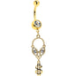 Clear Gem Gold Tone Seeing Money Dangle Belly Ring