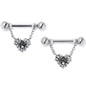 14G 9/16 Clear CZ Gem Heart of Spider Chain Dangle Nipple Ring Set