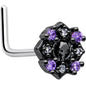 20G 7mm Pink Gem Skull Cross L Shape Nose Ring