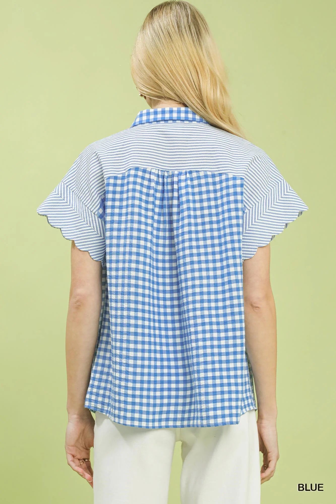 Umgee Mixed Gingham Short Sleeve Shirt