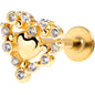 16G 5/16 Clear CZ Gem Gold Tone Heart Duo Labret Monroe Tragus