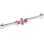 14G Yellow Purple Gem Dragonfly Stripe Industrial Barbell 38mm