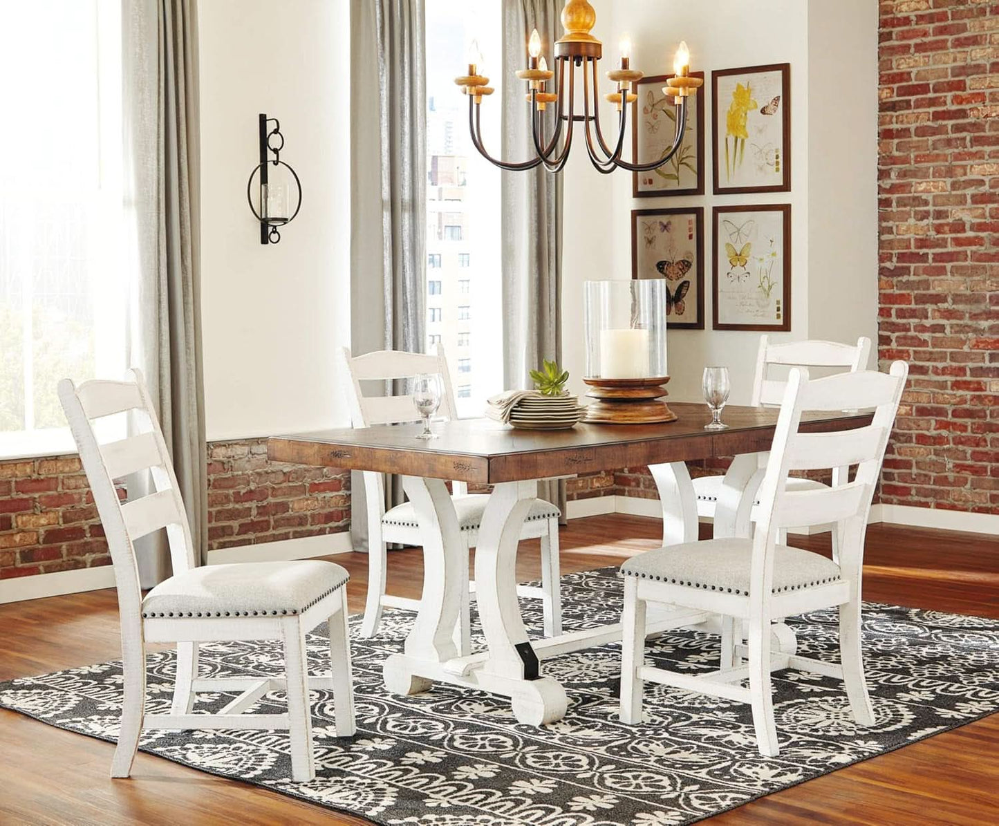 Vintage Farmhouse Cushioned Dining Chairs Whitewash 2 Pack