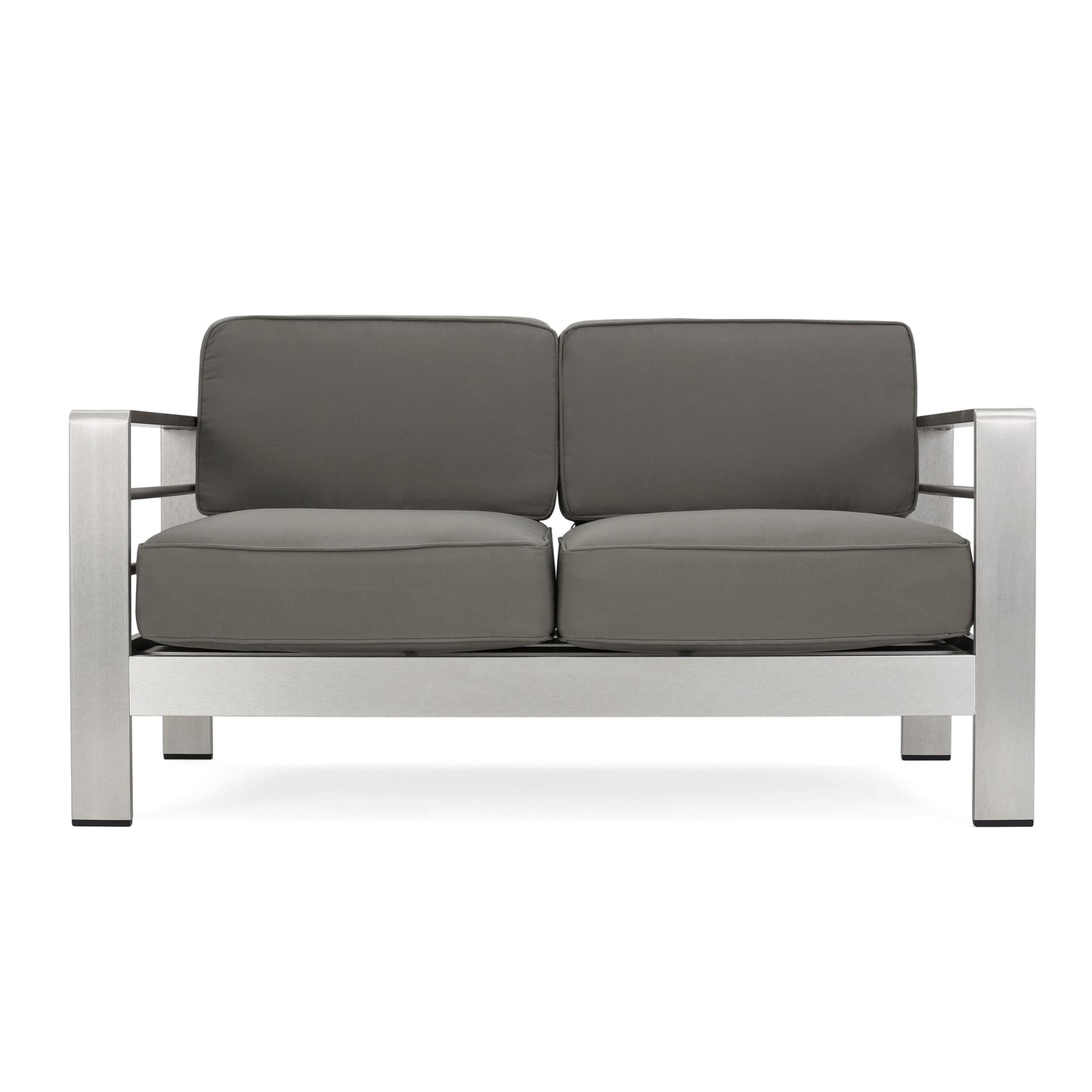 Outdoor Loveseat Aluminum Khaki Water-Resistant Cushion 56.75x27.5 In 600 LB