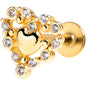 16G 1/4 Clear CZ Gem Gold Tone Heart Duo Labret Tragus