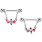 14G 9/16 Purple Yellow Gem Dragonfly Stripe Dangle Nipple Ring Set
