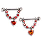 14G 9/16 Red Gem Stars And Hearts Dangle Nipple Ring Set