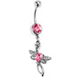 Pink Gem Bold Dragonfly Dangle Belly Ring