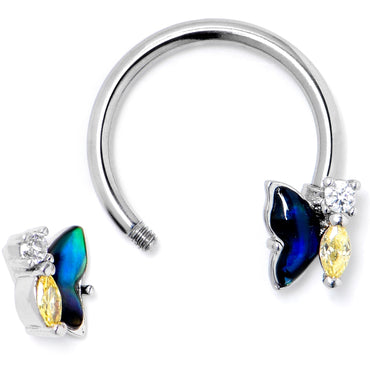 16G 3/8 Yellow Clear Gem Dark Butterfly Horseshoe Circular Barbell
