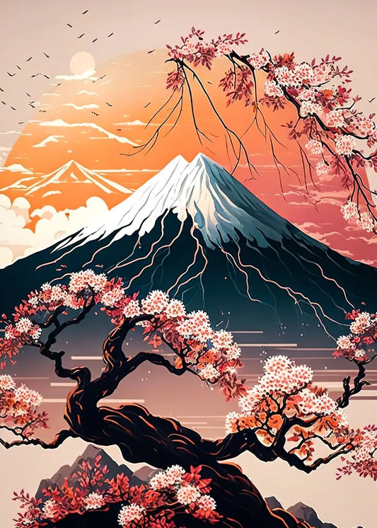 Japanese Cherry Blossom Fuji Mountain Sunset Tokyo Scenery Poster HD Printed Canvas Painting Wall Art Pictures Room Home Decor