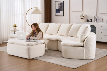 Sectional Sofa U-Shape Chenille Milk White 10 Seat Modular 128 In