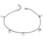 Clear CZ Gem Cross Dangle Steel Ankle Bracelet