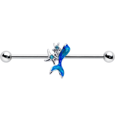14G Blue Gem Blue Mermaid Tail Star Industrial Barbell 38mm