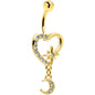 Clear Gem Gold Tone Heart Moon Dangle Belly Ring