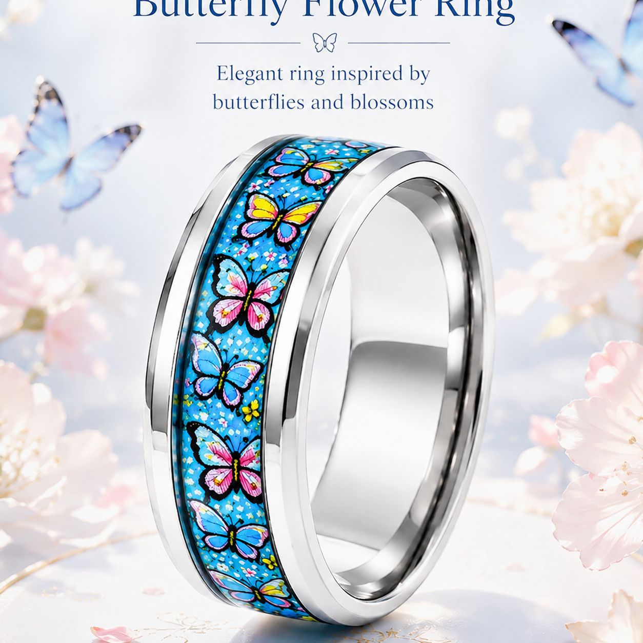 Butterfly Star Moon And Red Rose Colorful Ring For Women