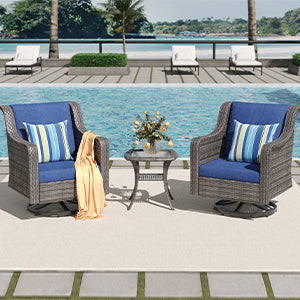 Outdoor Patio Swivel Chairs Set of 2 PE Rattan Gray