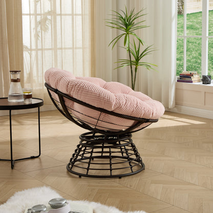 Papasan Chair Wicker Brown 360 Swivel Pink Cushion 300lb