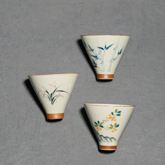 Ceramic Hand Painted Bamboo Hat-Shaped Small Teacup