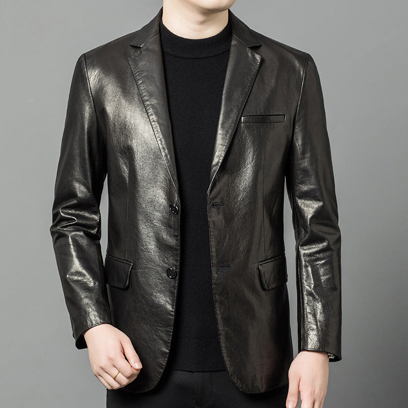 High-end Oil-Waxed Sheepskin Fashionable Casual Blazer