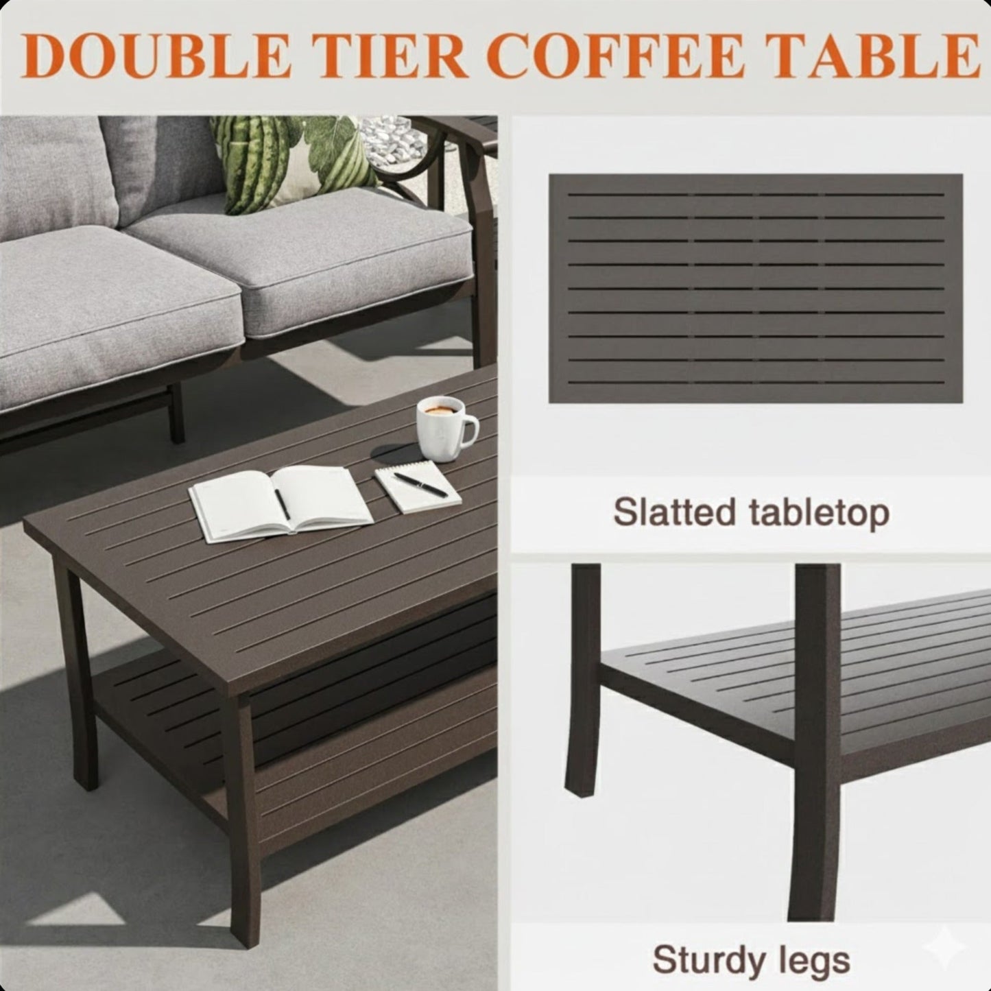 Outdoor Patio Set Steel 8 Piece Seats 9 Khaki Gray