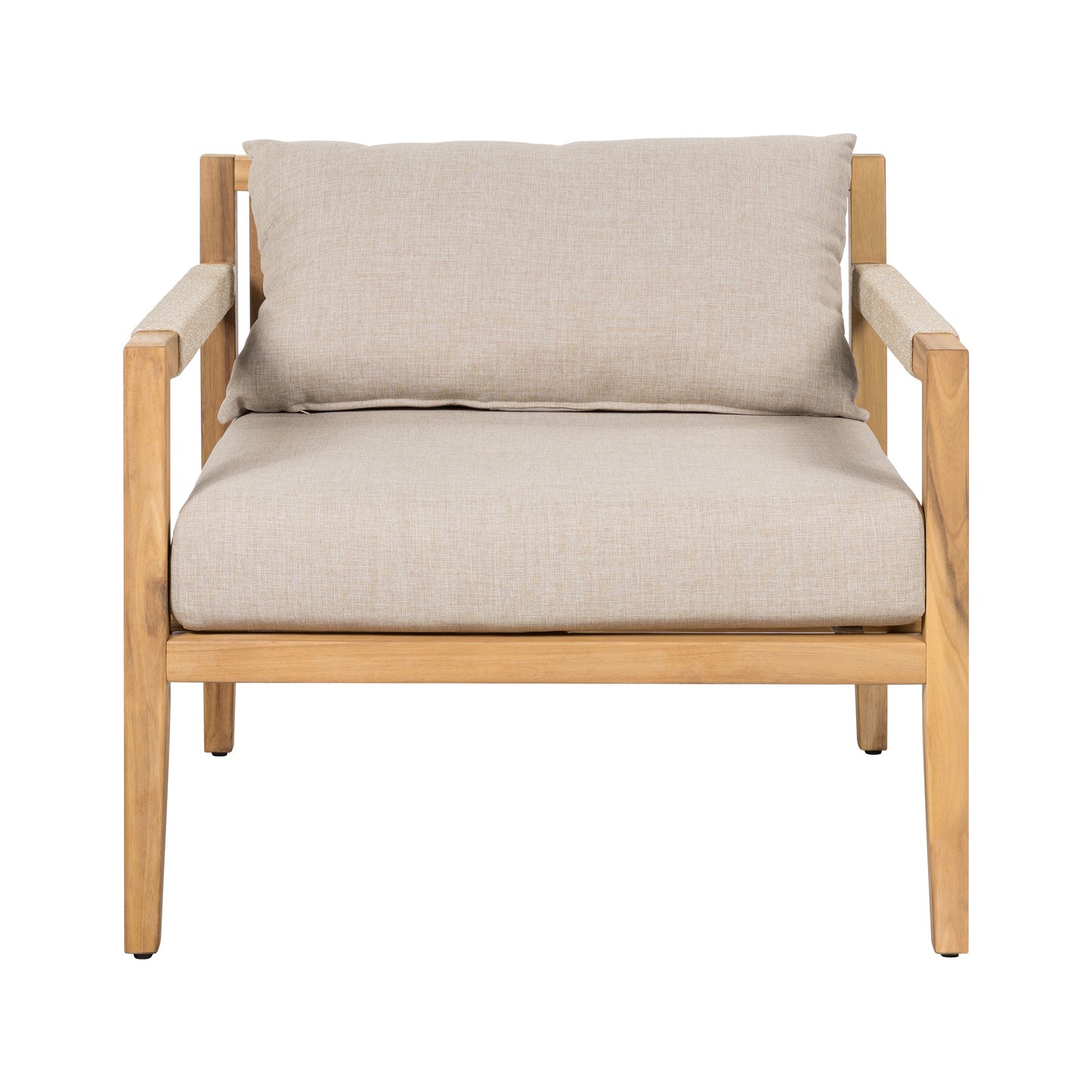 Outdoor Chair Set Acacia Wood Rope Beige Cushion Table