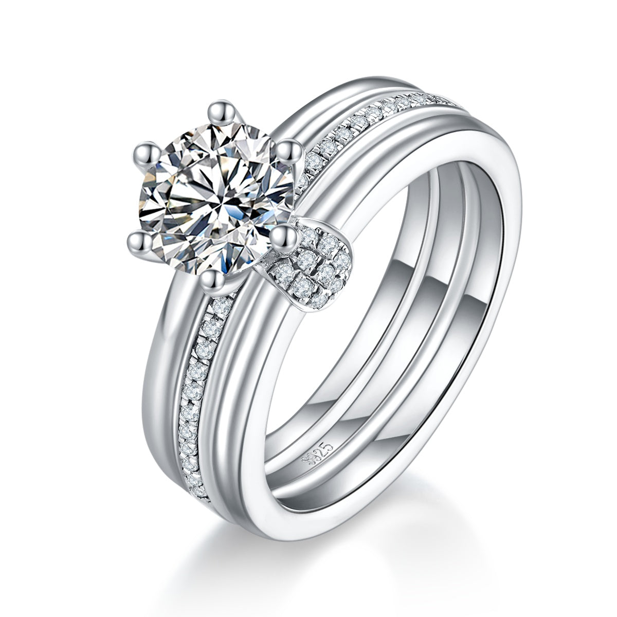 S925 Sterling Silver 1ct D Color VVS1 Moissanite Ring Set 6.5mm Stone Platinum Plated GRA Certified US Size 5-9 Gift Box
