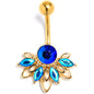 Blue Gem Gold Tone Filigree Tiara Belly Ring
