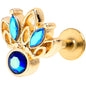16G 1/4 Blue Gem Gold Tone Filigree Tiara Labret