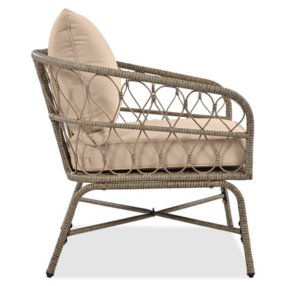 Outdoor Patio Set Wicker Boho Beige Cushion Oval Acacia Table 4 Piece