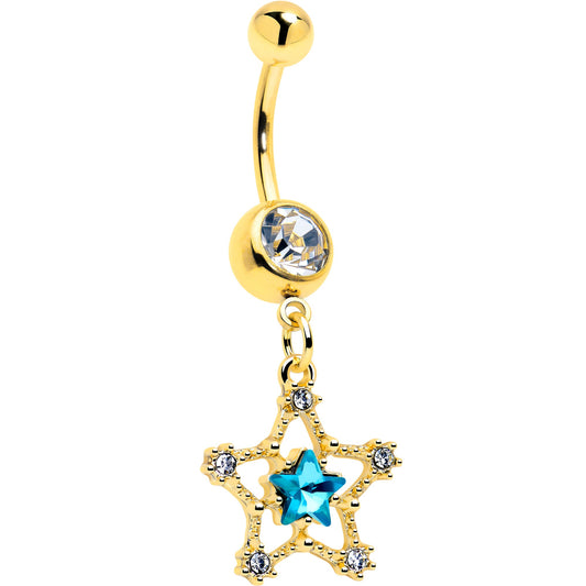 Clear Blue Gem Gold Tone Starry Glam Dangle Belly Ring