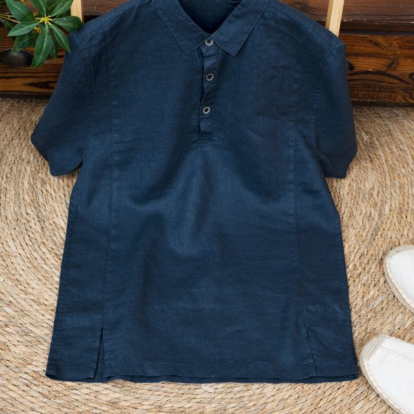 Mens Breathable Linen Short-sleeve Shirt