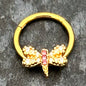 16G 3/8 Pink Gem Gold Tone Dragonfly Drama Hinged Segment Ring