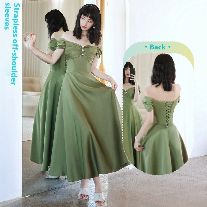 Avocado Green Sisters Group Dress Skirt Women Satin Spring