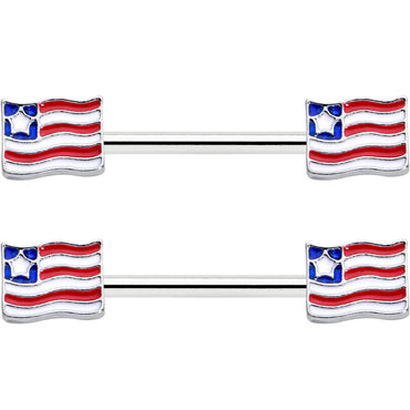 14G 9/16 Patriotic Flag Barbell Nipple Ring Set