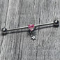 14G Pink CZ Gem Starry Saturn Heart Dangle Industrial Barbell 38mm