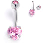 Pink CZ Gem Heart Internally Threaded Belly Ring