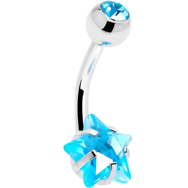 Blue CZ Gem Internally Threaded Simply Star Belly Ring