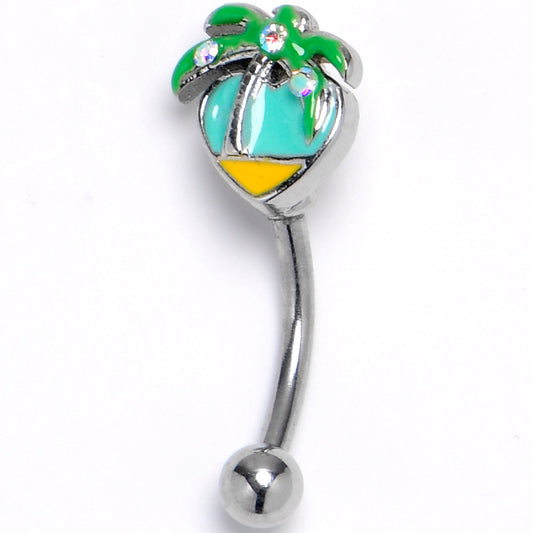 16G 5/16 Aurora Gem Beach Heart Palm Tree Curved Eyebrow Ring
