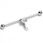 14G Clear Gem Starry Heart Dangle Industrial Barbell 38mm