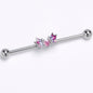 14G Pink CZ Gem Heart Butterflies Purple Industrial Barbell 38mm