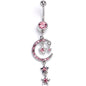 Pink Gem Moon And Stars Internally Threaded Dangle Belly Ring