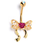 Red CZ Gem Gold Tone Internally Threaded Bow Heart Beauty Belly Ring