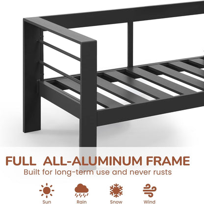 Outdoor Patio Set 3 Piece Aluminum Sofa Loveseat Black Blue