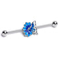 14G Clear Gem Butterfly Blossom Blue Industrial Barbell 38mm