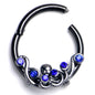 16G 3/8 Blue Gem Black Scrolling Elegance Hinged Segment Ring